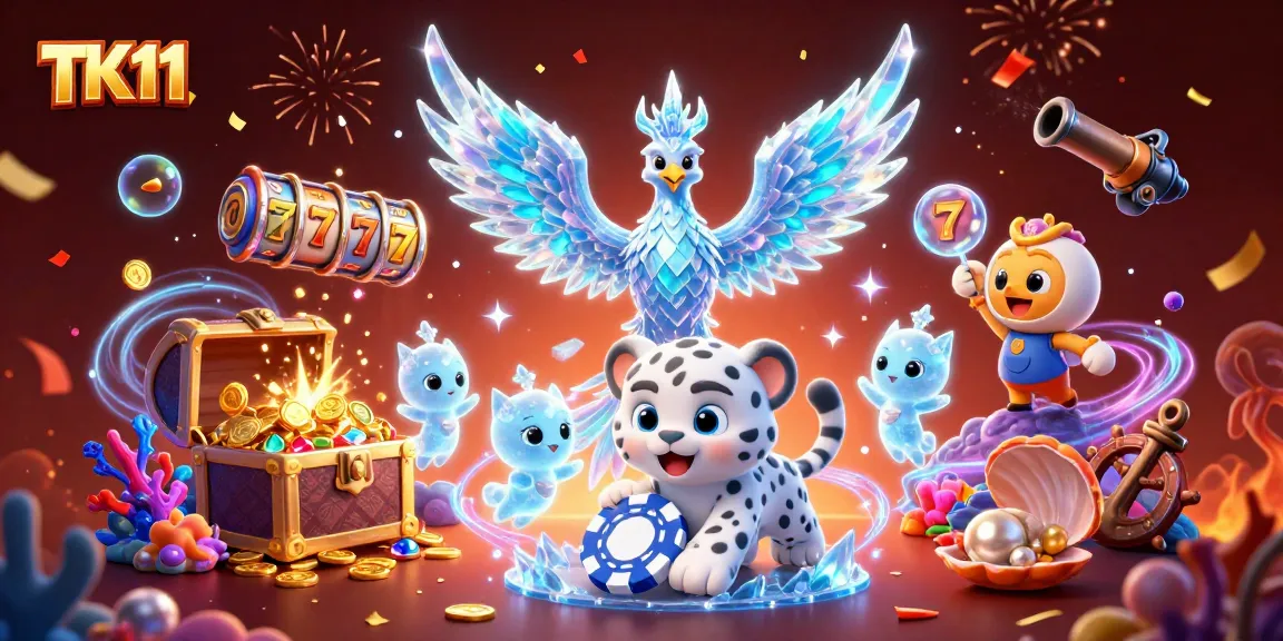 Experience thrilling wins at TK11 Casino with vibrant games and stunning visuals in this 3D illustration.