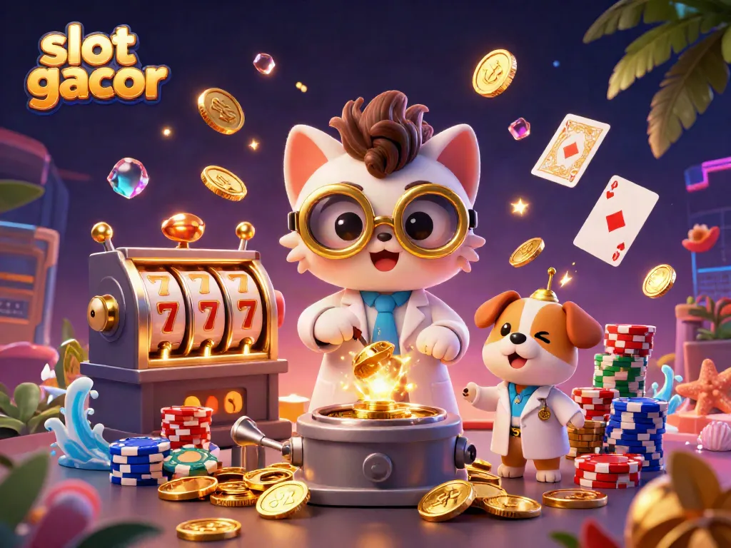 Mesin slot gacor menciptakan koin emas dalam ilustrasi kasino yang dinamis.