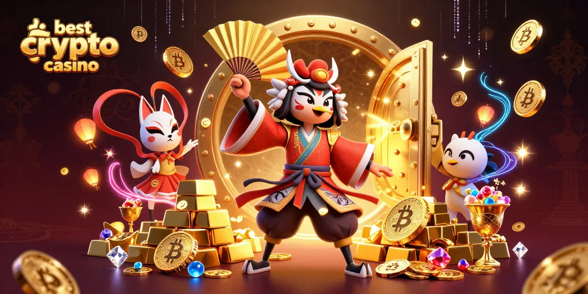 Meilleur casino crypto offrant des gains impressionnants avec une illustration dynamique de guerriers et de trésors.