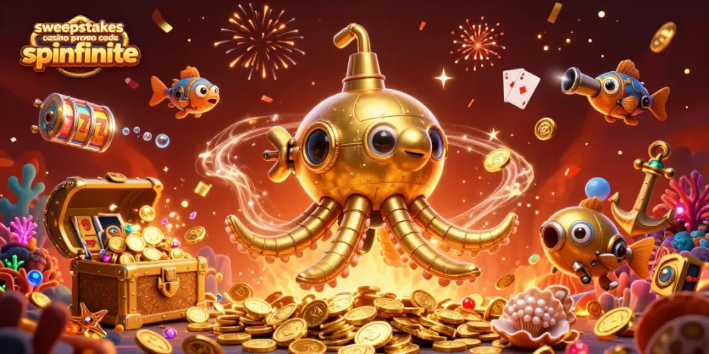 Play exciting games with the sweepstakes casino promo code spinfinite, featuring a vibrant 3D casino atmosphere.