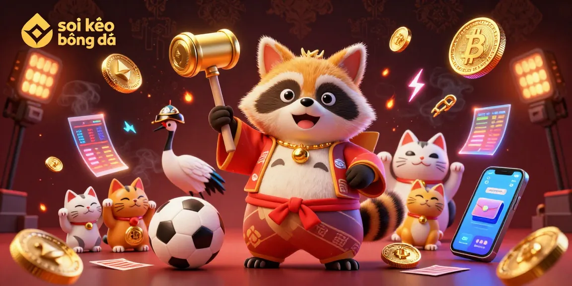 Engage in soi kèo bóng đá with this vibrant illustration showcasing sports betting and crypto elements.