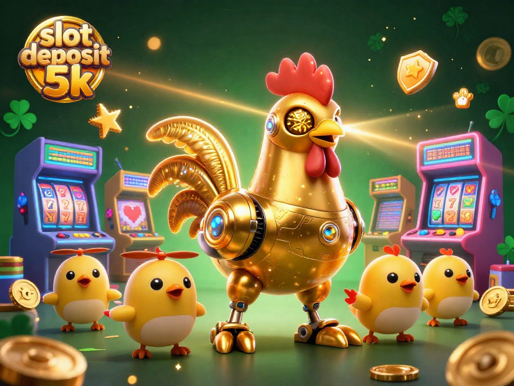 Engage with exciting gameplay at slot deposit 5k, where golden robots and vibrant arcade elements create a thrilling casino experience.