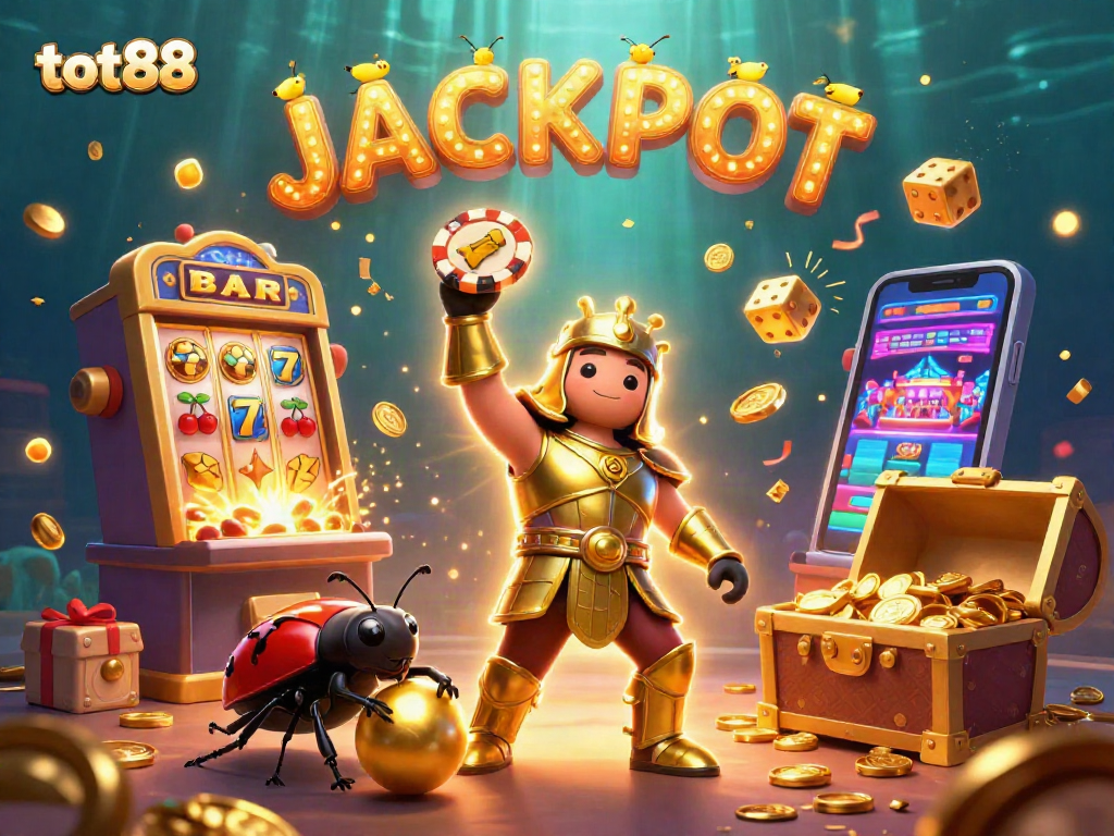 tot88 celebrates a big win with a gladiator beetle and dynamic casino elements