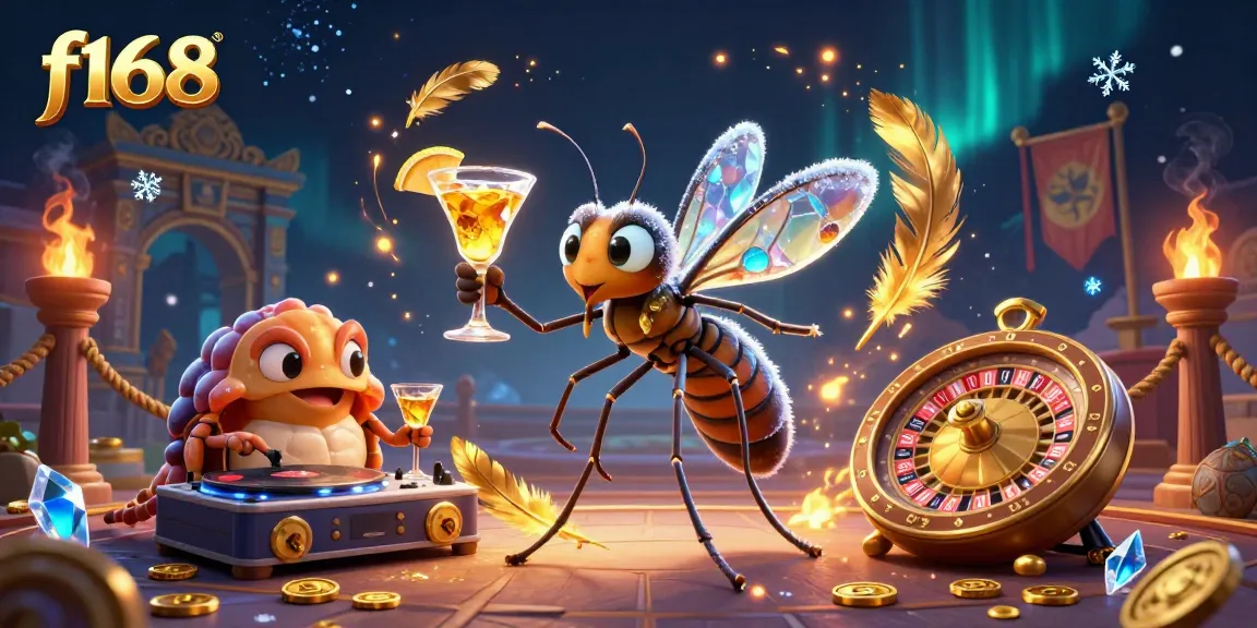 f168 casino mascot with features like a golden roulette wheel and exciting game elements