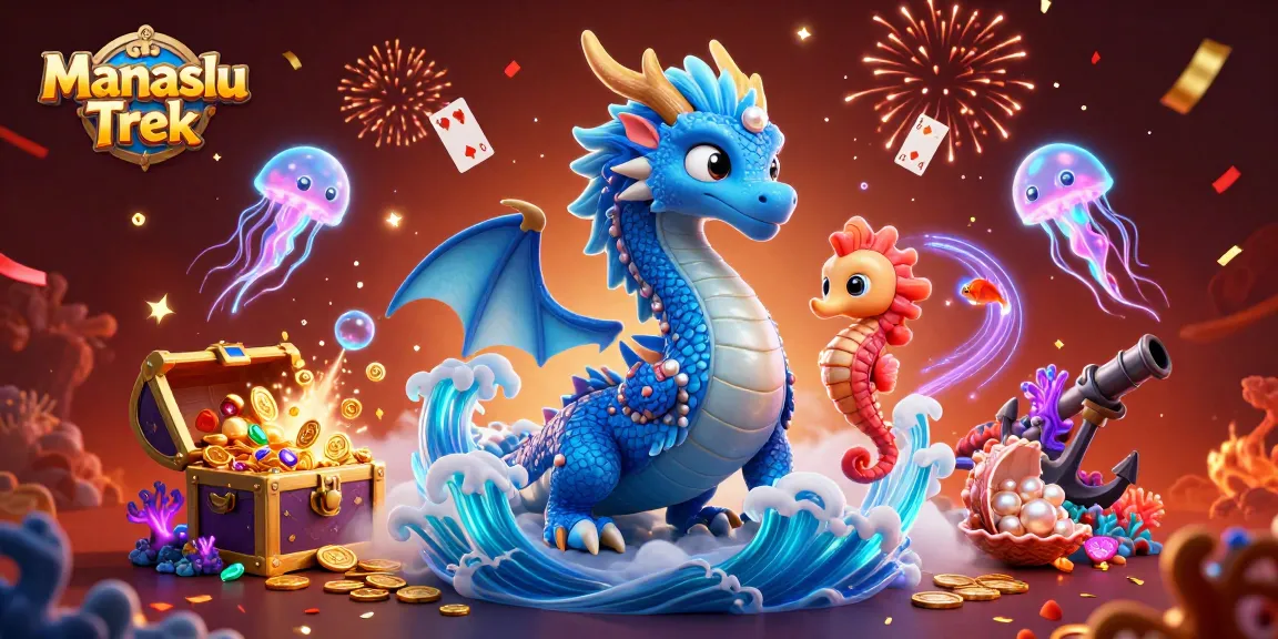 Engage with the thrilling Manaslu Trek adventure featuring a water dragon, seahorse knight, and vibrant casino elements.