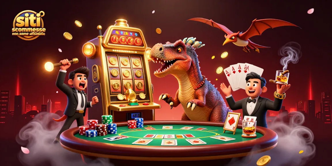 Scopri i siti scommesse non AAMS affidabili, con pachycephalosaurus, slot machine e monete dorate.