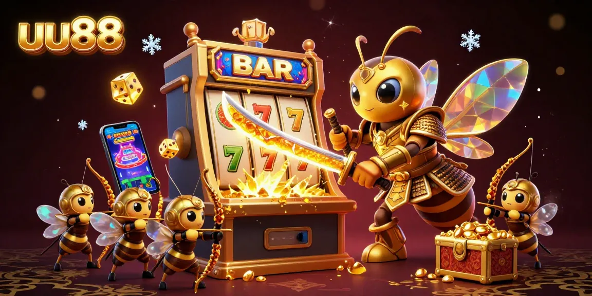 Experience thrilling gaming with uu88's vibrant 3D casino scene featuring a golden hornet and jackpot excitement.