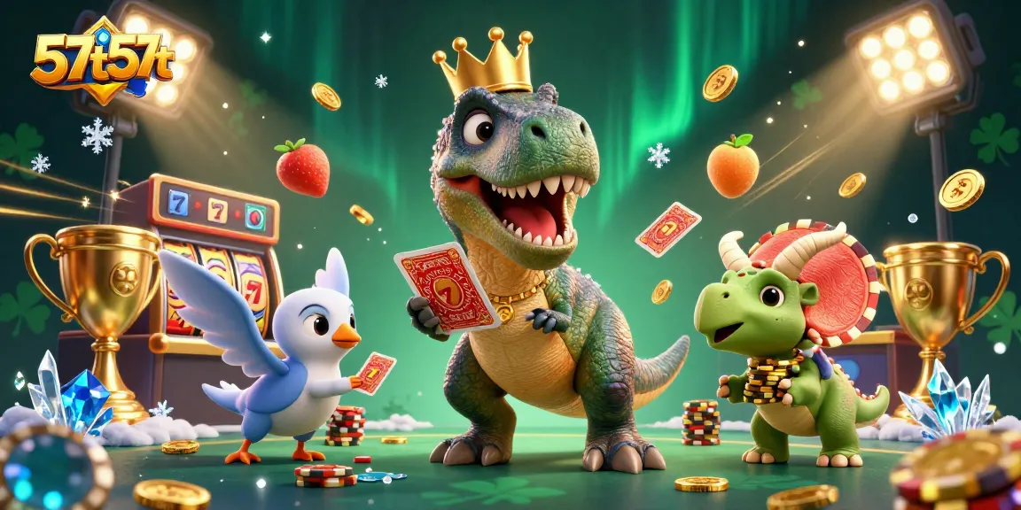 O 57t57t apresenta um T-Rex divertido enfrentando um verdadeiro desafio de cassino no mundo dos slots.