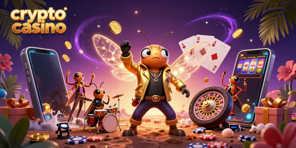 Experience the thrill of a crypto casino with vibrant 3D characters and dynamic gaming elements.