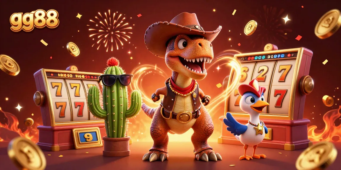 Experience excitement at gg88 with a vibrant 3D casino world, featuring slot reels and festive elements.