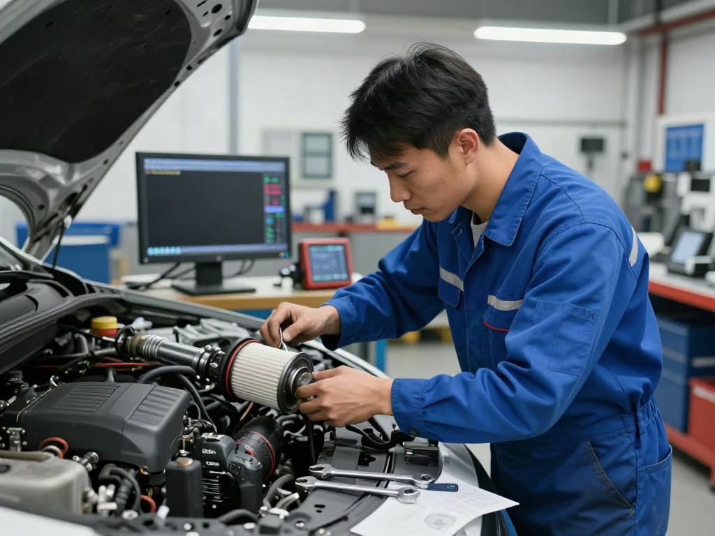 Professionelle DPF Reinigung in Hannover durch Mechaniker in Werkstatt.