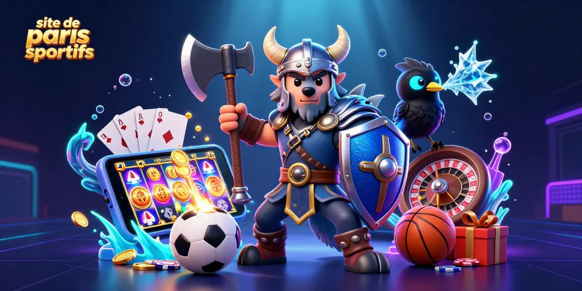 Site de paris sportifs avec un brave guerrier loup, un dragon et des éléments de jeu dynamique.