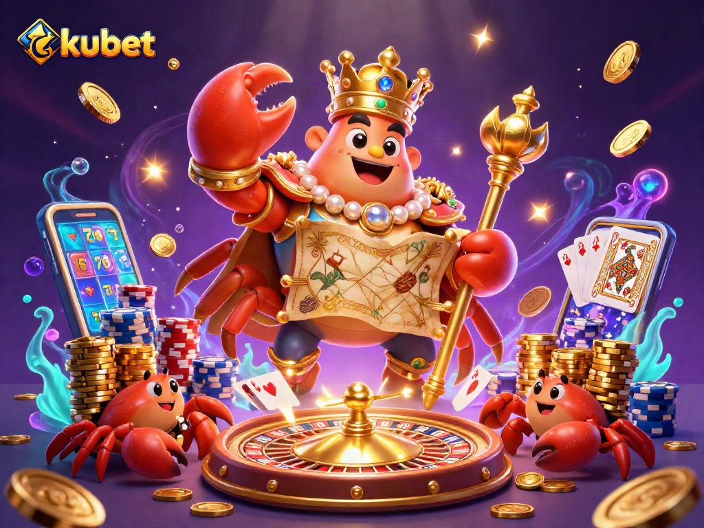 Experience thrilling gameplay with kubet's vibrant 3D casino scene featuring a golden crab emperor.