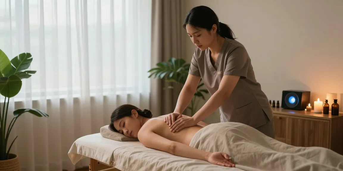 출장안마로 편안한 마사지를 받는 고객의 모습과 따뜻한 분위기