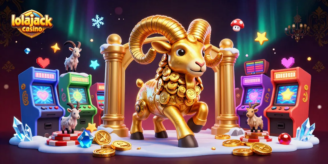 Spin and win at lolajack casino with vibrant game elements and a golden ram charging