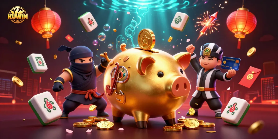 Engage with KUWIN's thrilling gaming universe featuring a dynamic piggy bank and gaming elements.