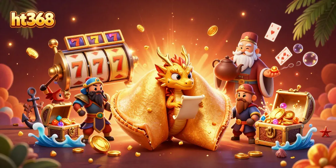 Engage in casino excitement with ht368, featuring a golden fortune cookie and dynamic slot elements.