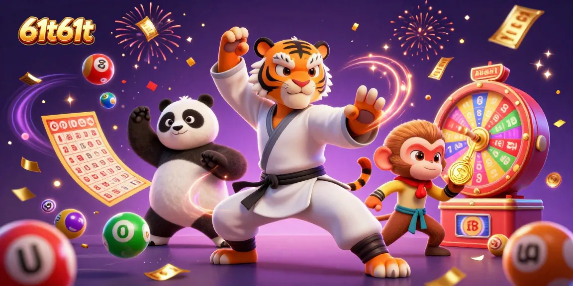 Apostando no 61t61t, um tigre mestre em artes marciais com um panda mimando a pose e um macaco travesso roubando uma medalha de ouro.