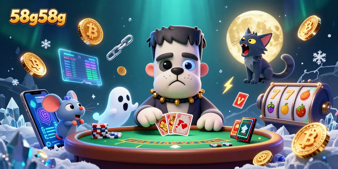Aposte no 58g58g com o bulldog Frankenstein em uma mesa de blackjack e moedas de criptomoeda.