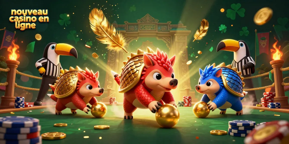 Page dédiée au nouveau casino en ligne avec des pangolins rivalisant dans une ambiance festive.