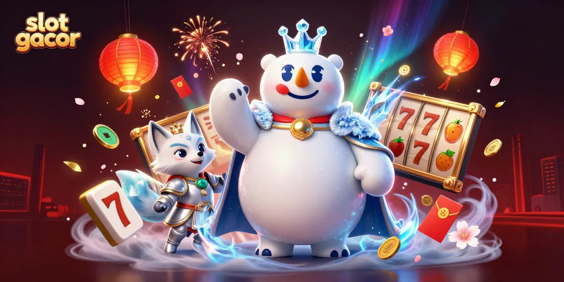 Engage with slot gacor visuals featuring a polar bear and fox in a vibrant casino scene.