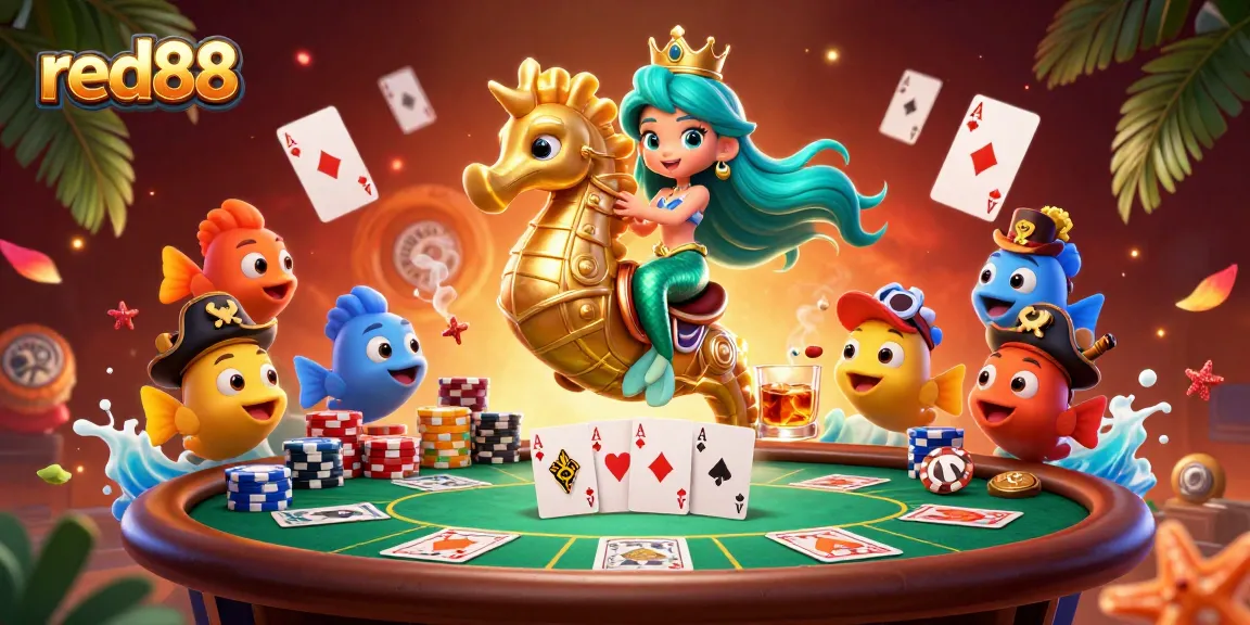 Experience the thrilling world of red88 casino with a vibrant mermaid scene surrounded by poker elements.