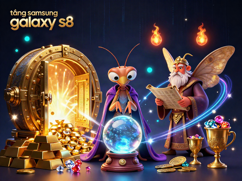 Tựa đề tặng samsung galaxy s8 with spinning roulette and gleaming treasure in a vibrant casino setting