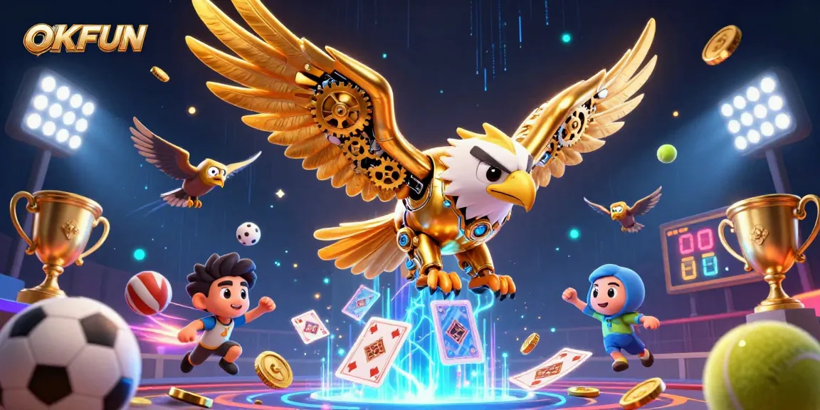 Engage in thrilling gameplay at OKFUN featuring dynamic 3D characters amidst glittering casino elements.