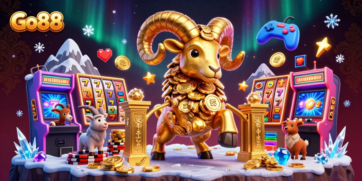 Experience excitement with Go88's vibrant casino gaming scene featuring the golden ram and dynamic slot elements.