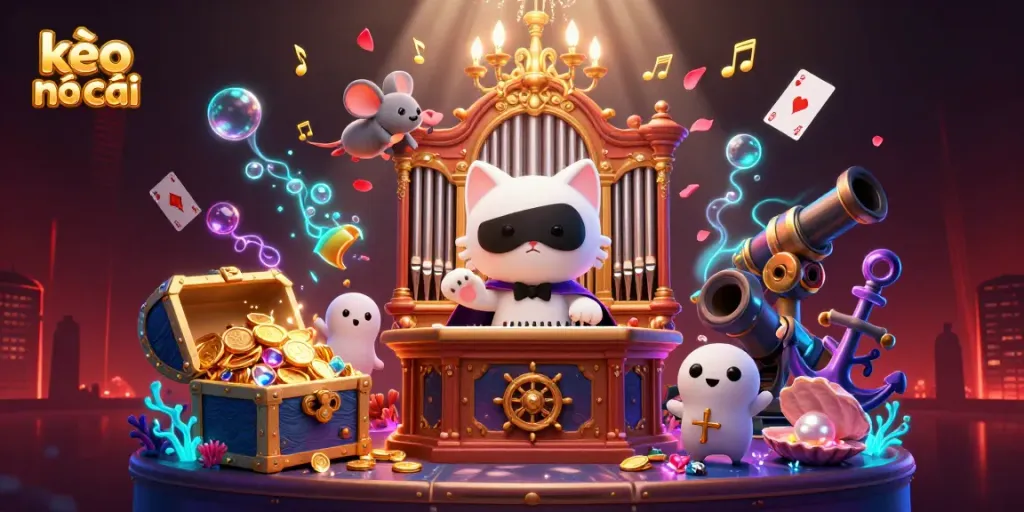 Experience thrilling kèo nhà cái action with a whimsical 3D casino scene featuring dynamic characters and vibrant gaming elements.