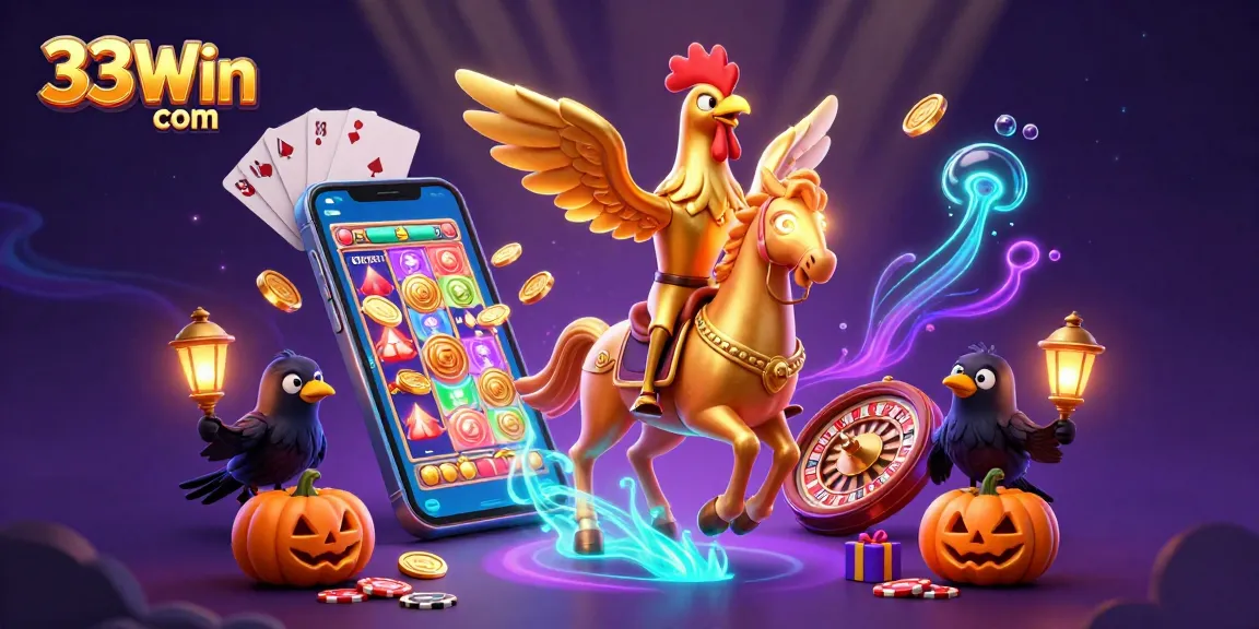 Engage with exciting games at 33Win com, featuring vibrant slots and 3D casino graphics.