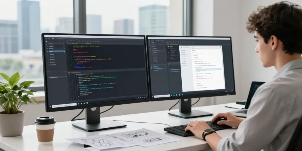 Developer working on 2113 Apps code in a modern tech workspace