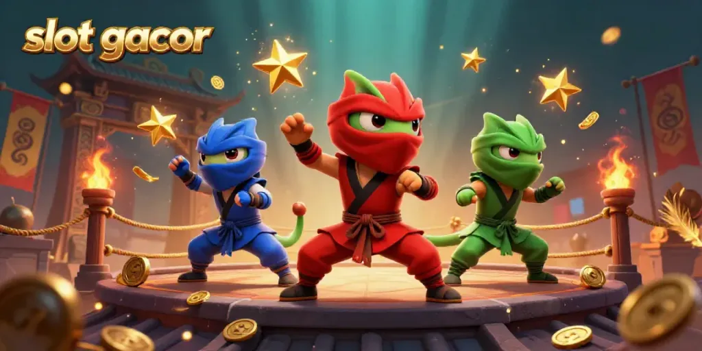 Experience the thrilling slot gacor gameplay with vibrant ninja chameleons and slot symbols in action.