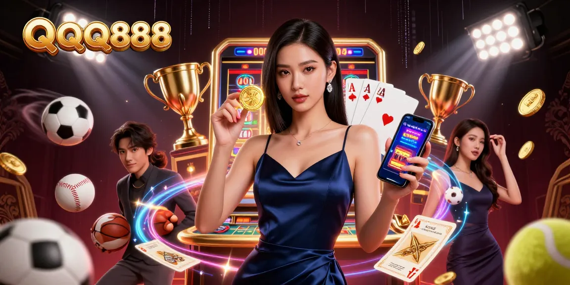 Experience thrilling gaming action at QQQ888 with a confident player and exciting slot machine ambiance.