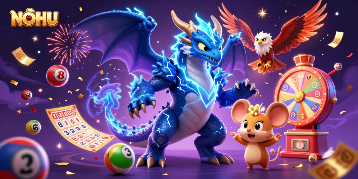 Experience exciting NOHU lottery games with vibrant characters and dynamic casino elements.