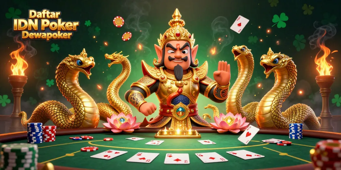 Engage with the high-stakes action at Daftar IDN Poker Dewapoker featuring vibrant poker tables and detailed characters.
