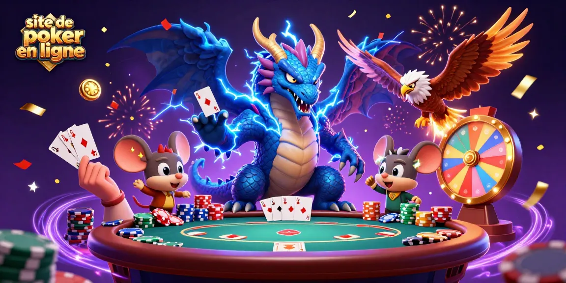 Site de poker en ligne, affrontez vos adversaires autour de la table avec des jetons et des cartes.