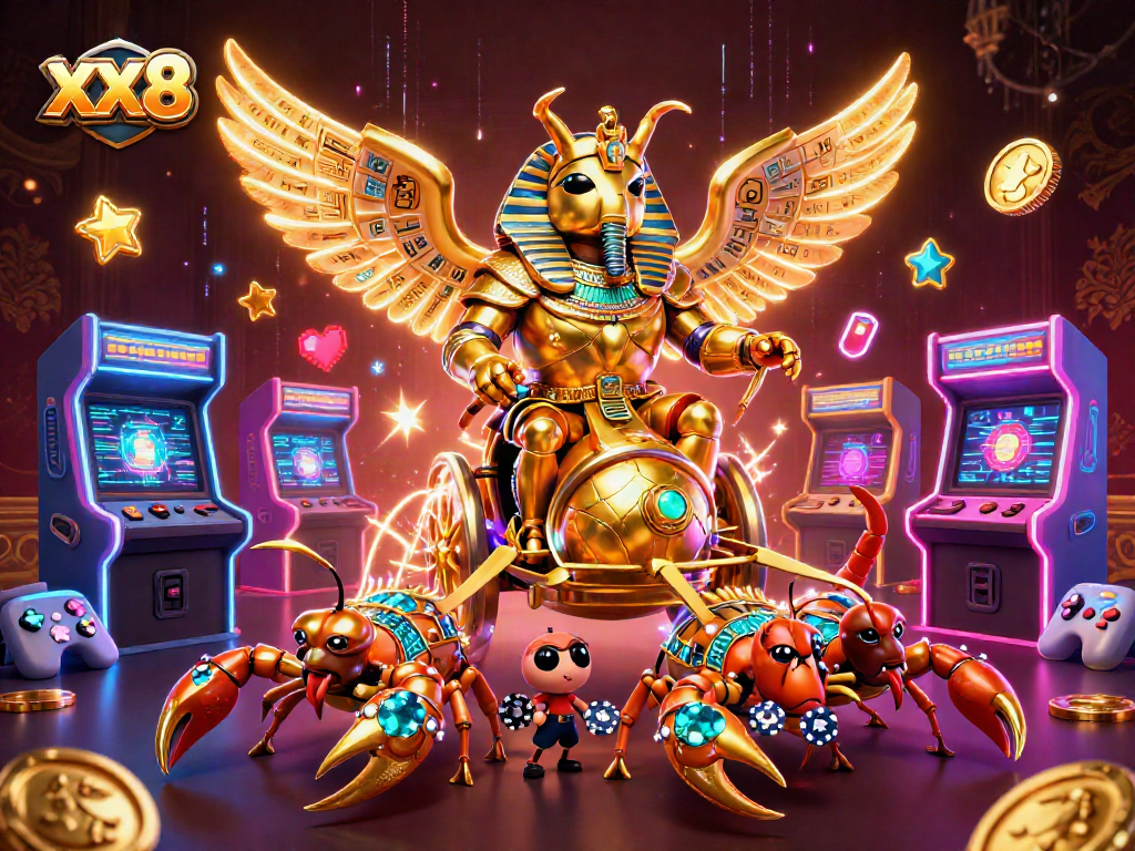 Join the gaming action at xx8 with a dazzling casino scene featuring vibrant characters and elements.