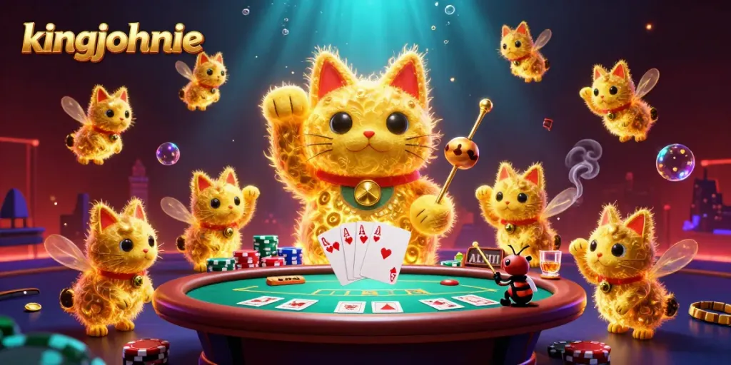 Experience the excitement of kingjohnnie Casino with a visually stunning, animated lucky cat scene.