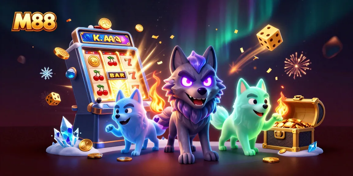 Experience thrilling action at M88 with vibrant 3D cartoon wolves amidst a jackpot explosion.