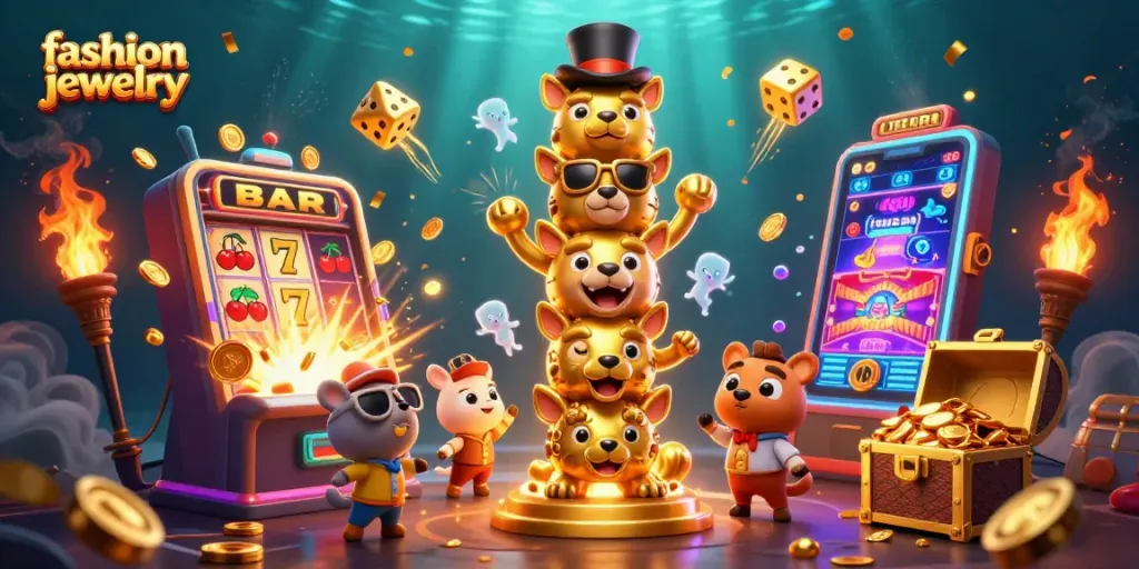 Experience vibrant fashion jewelry action with a golden totem and casino elements bursting with excitement.