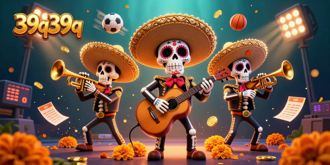 Experience thrilling sports betting action in the vibrant scene of 39q39q with colorful mariachi characters.