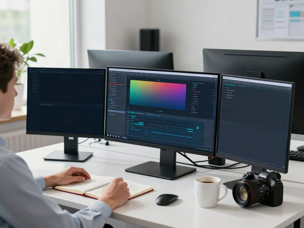 Data scientist in a professional workspace, focused on finding AI datasets.