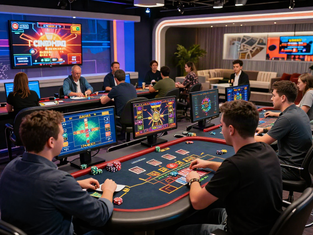 Exciting live casino online gaming with players and dealers in a modern studio.