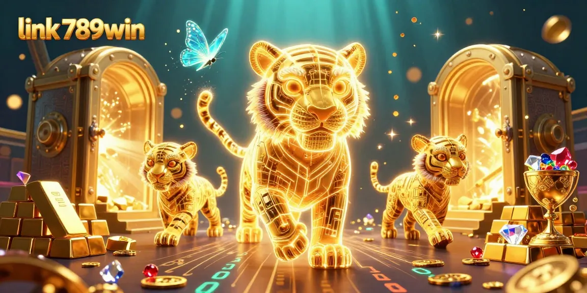 Engage in exciting gameplay with link 789win featuring a neon tiger and treasure in a vibrant digital casino.
