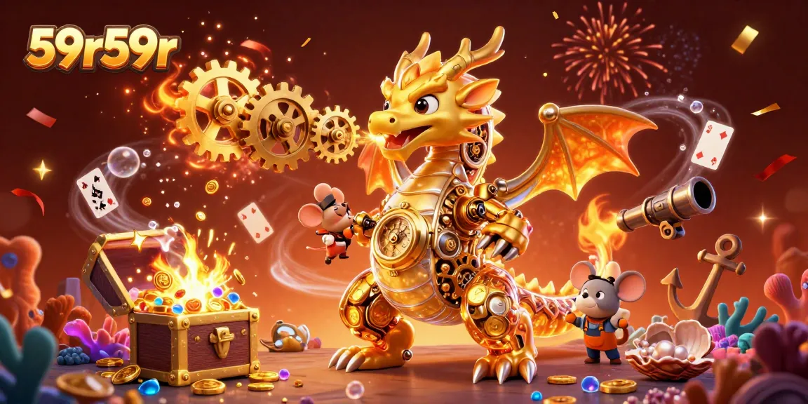 Engage in thrilling gaming adventures with the dynamic 59r59r golden dragon illustration, filled with treasures.