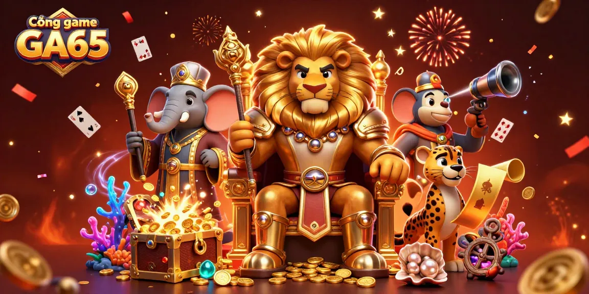 Experience exhilarating betting action with Cổng game GA65, featuring a lion king on a treasure throne.