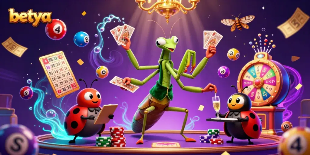 Experience the excitement at betya with a vibrant 3D illustration showcasing casino thrills.