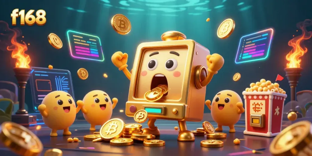 Experience the excitement of f168 casino with this vibrant jackpot scene featuring golden slot machines.