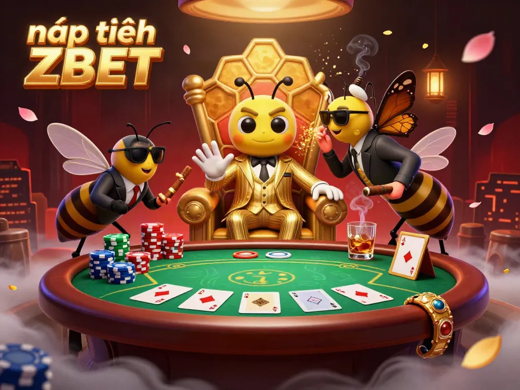 Engage in nạp tiền ZBET with vibrant casino atmosphere featuring a bumblebee mob boss and poker elements.
